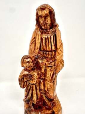 Olive Wood Jesus & Child Statue from the Holy Lands vintage wooden carving